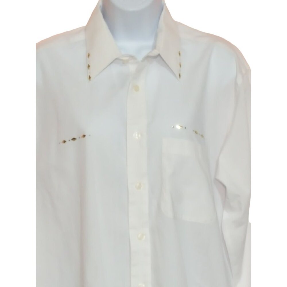 Tia Vintage 90s Womens Blouse‎ L White Button Up Long sleeve Studs Rhinestone
